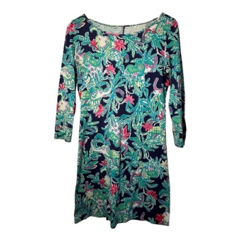 Lilly Pulitzer Marlowe Trunk in Love Elephant Navy and Pink Floral Dress Small
